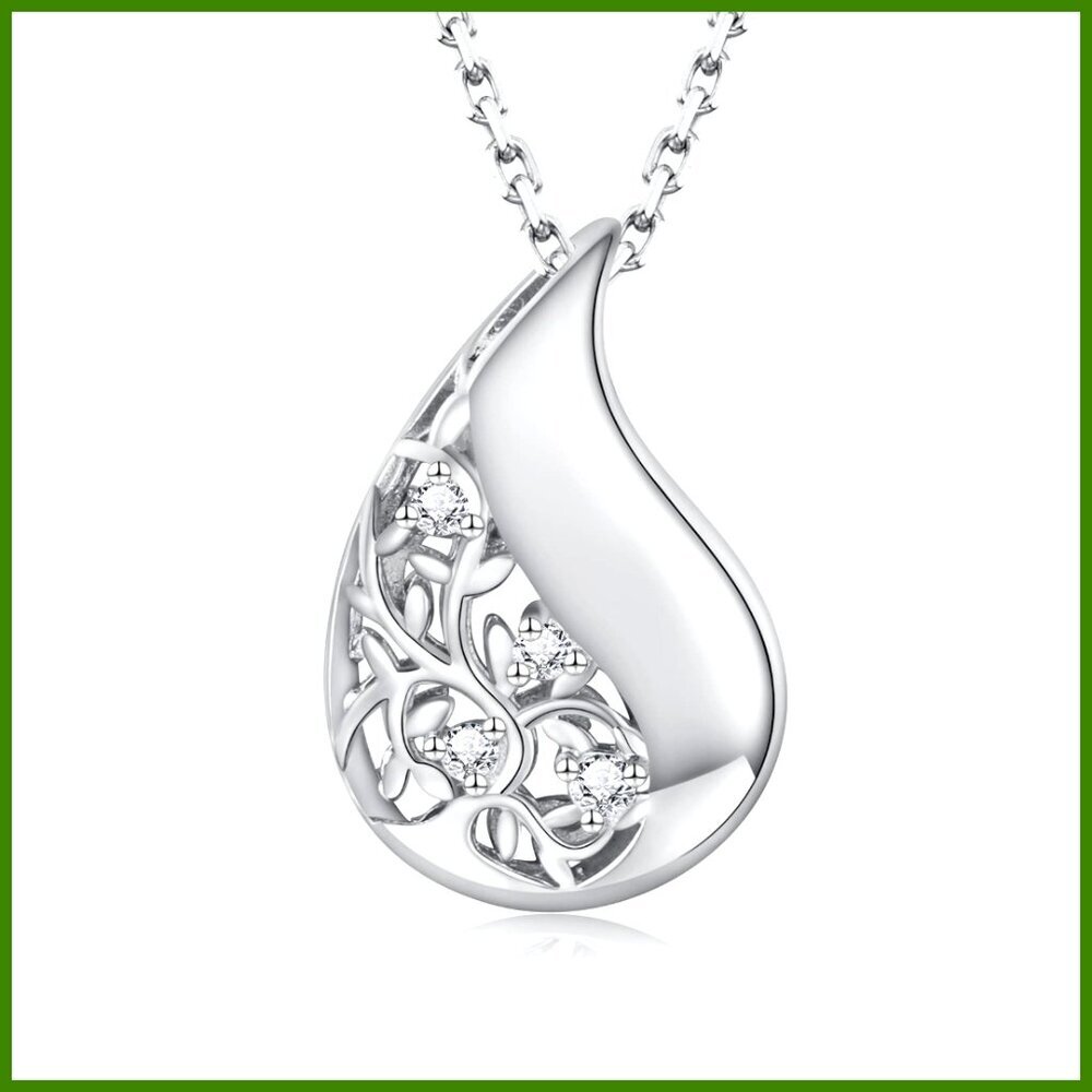925 Sterling Silver Tree of Life Teardrop Urn Necklace Cremation Pendant